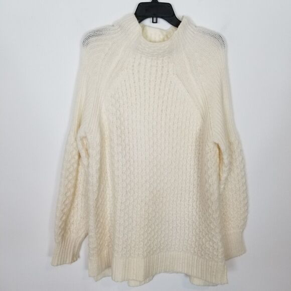 Anthropologie Women Alpaca Blend Bia Chunky Knit Tunic Sweater Sz L Cream Boho - Picture 2 of 8